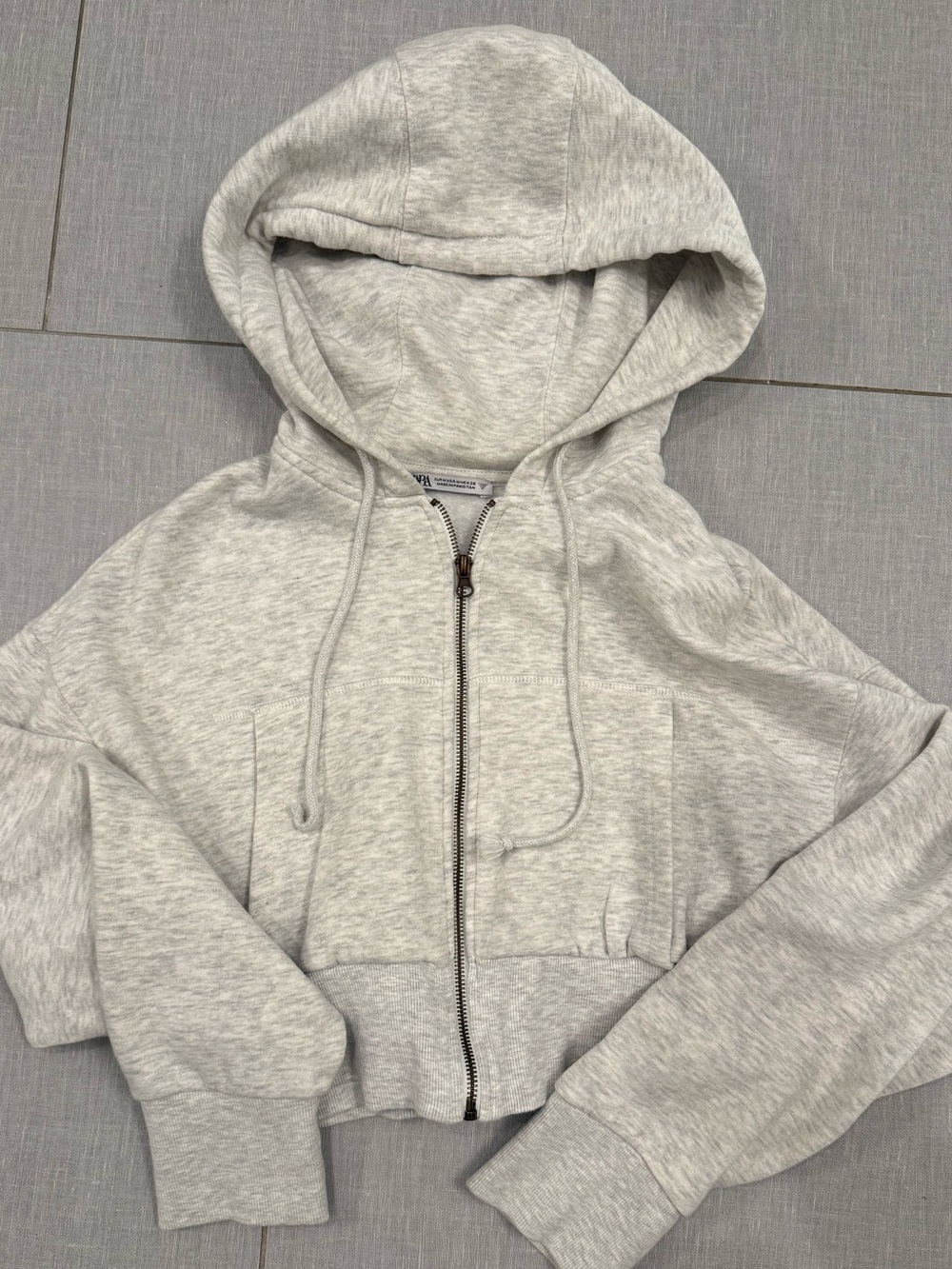 Zara Light Gray Hooded Cropped Zip-Up Jacket